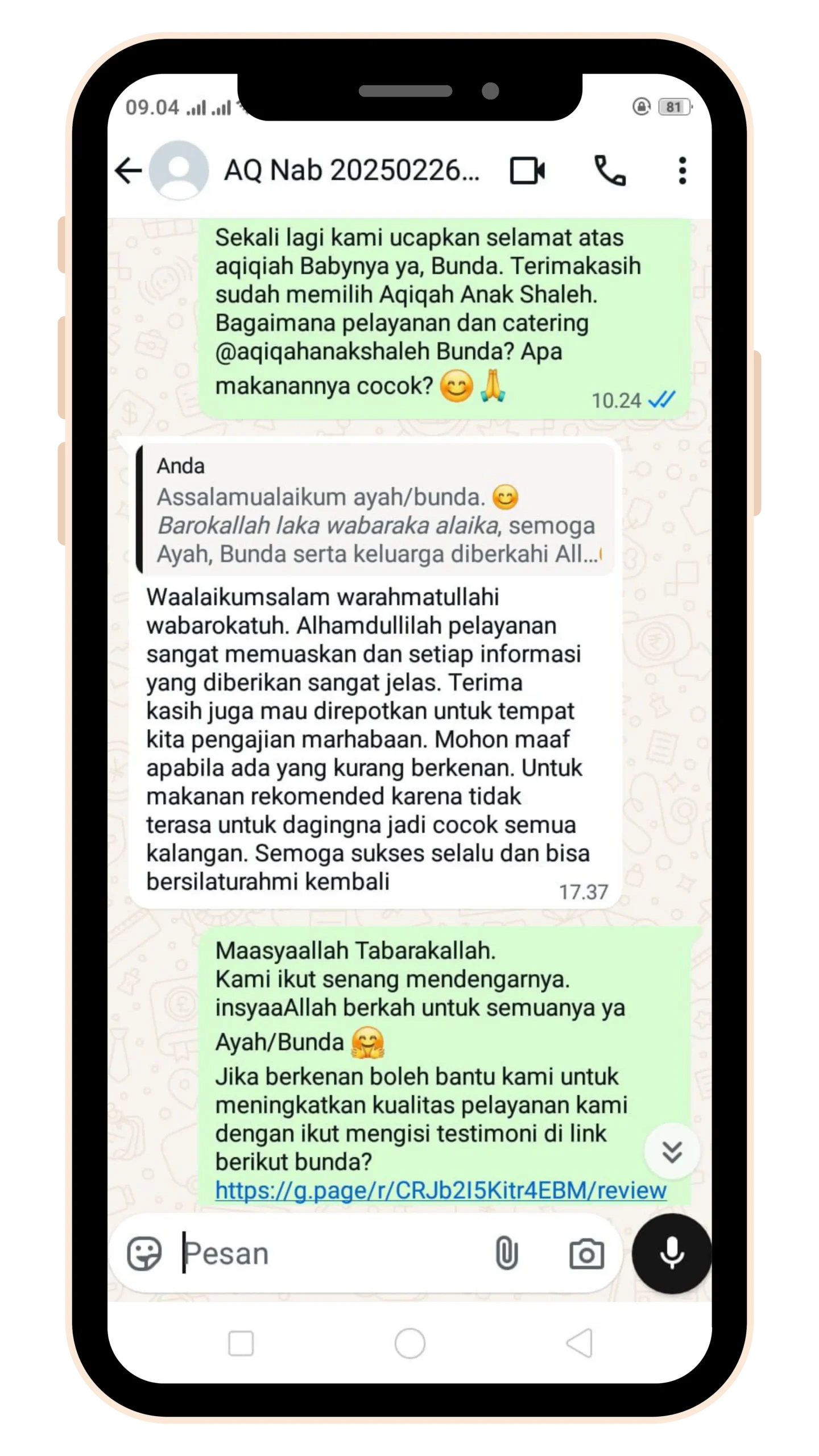 Testimoni Pelanggan Aqiqah Anak Shaleh 1