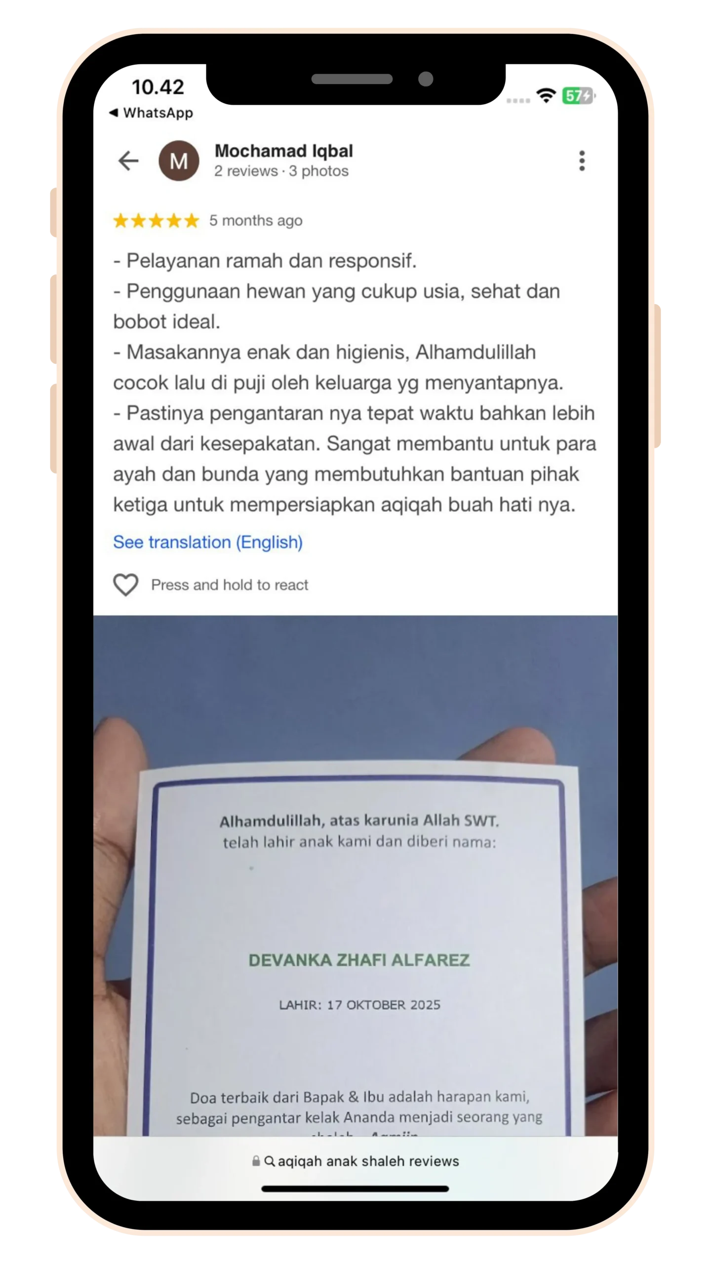 Testimoni Pelanggan Aqiqah Anak Shaleh 10