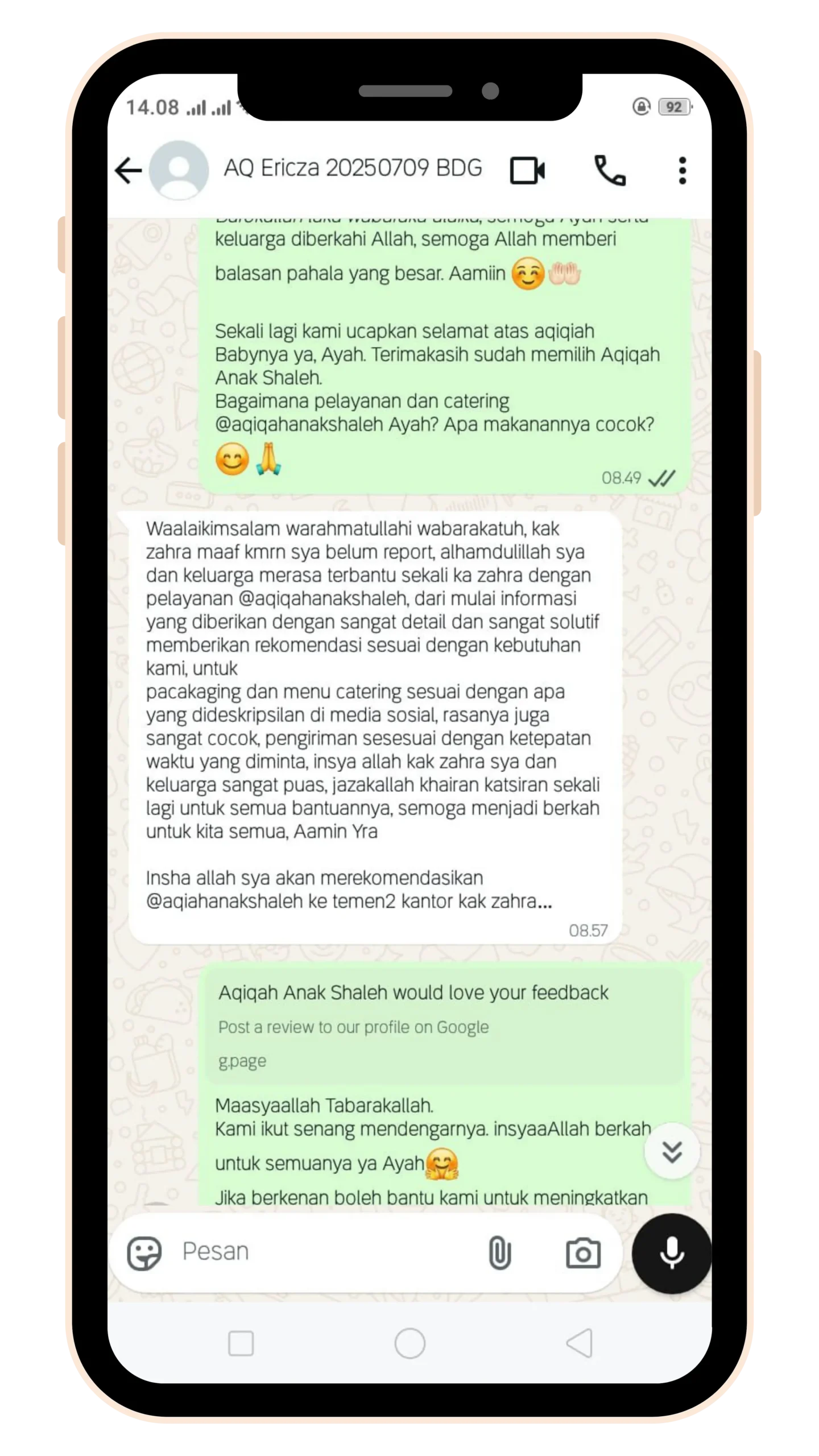Testimoni Pelanggan Aqiqah Anak Shaleh 2